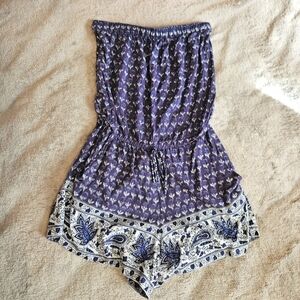 Angie Blue Floral Strapless Romper